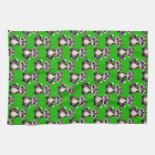 Raccoon Pattern Design Green  キッチンタオル (横)