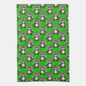 Raccoon Pattern Design Green  キッチンタオル (縦)