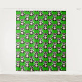 Raccoon Pattern Design Green  タペストリー (正面)