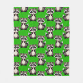Raccoon Pattern Design Green  フリースブランケット (正面)