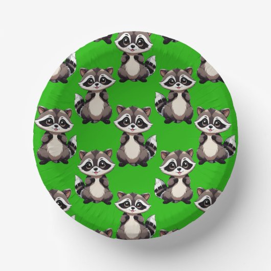 Raccoon Pattern Design Green  ペーパーボウル (正面)