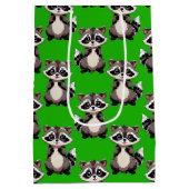 Raccoon Pattern Design Green  ミディアムペーパーバッグ (裏面)