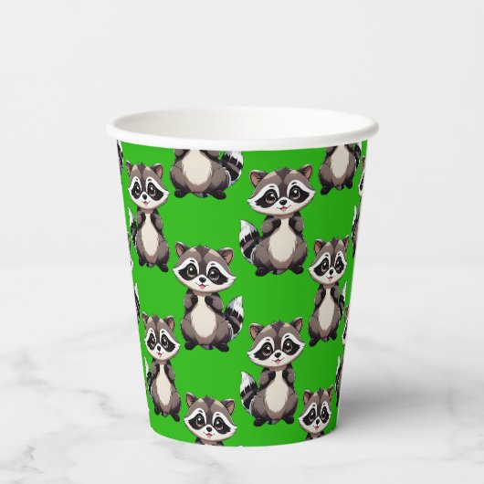 Raccoon Pattern Design Green  紙コップ (裏面)