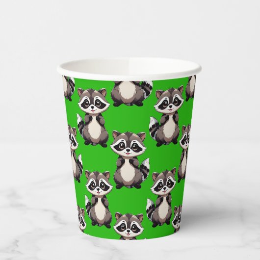 Raccoon Pattern Design Green  紙コップ (左)