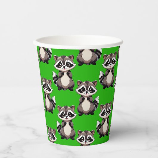 Raccoon Pattern Design Green  紙コップ (正面)