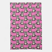 Raccoon Pattern Design Pink  キッチンタオル (縦)