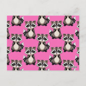 Raccoon Pattern Design Pink  ポストカード (裏面)