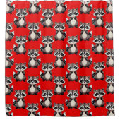 Raccoon Pattern Design Red  シャワーカーテン (正面)