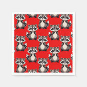 Raccoon Pattern Design Red  スタンダードカクテルナプキン (正面)