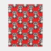 Raccoon Pattern Design Red  フリースブランケット (正面)