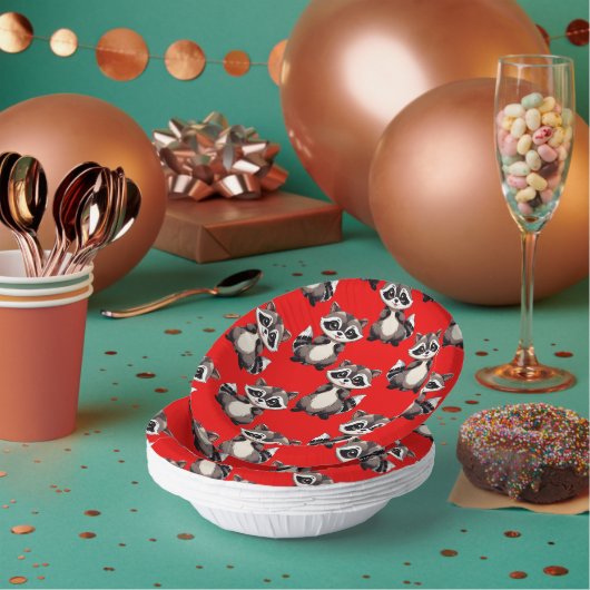 Raccoon Pattern Design Red  ペーパーボウル (複数)