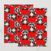 Raccoon Pattern Design Red  ポストカード (正面/裏面)