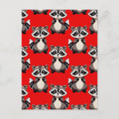 Raccoon Pattern Design Red  ポストカード (正面)