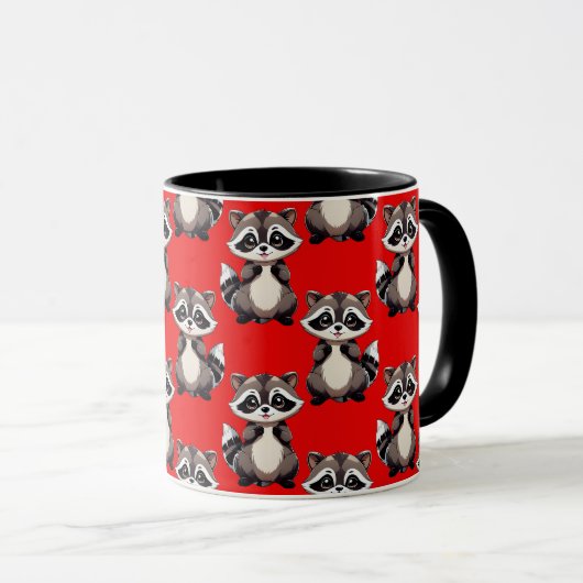 Raccoon Pattern Design Red  マグカップ (正面右)