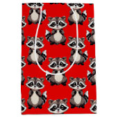 Raccoon Pattern Design Red  ミディアムペーパーバッグ (正面)