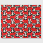 Raccoon Pattern Design Red  ラッピングペーパー (フラット)