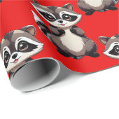 Raccoon Pattern Design Red  ラッピングペーパー (ロールコーナー)