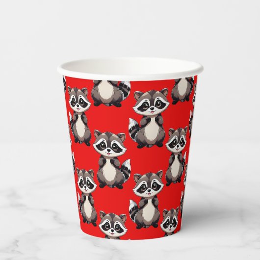 Raccoon Pattern Design Red  紙コップ (裏面)