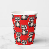 Raccoon Pattern Design Red  紙コップ (左)