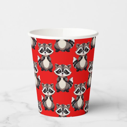 Raccoon Pattern Design Red  紙コップ (左)