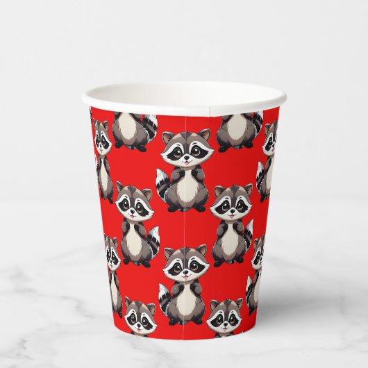 Raccoon Pattern Design Red  紙コップ (右)