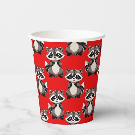 Raccoon Pattern Design Red  紙コップ (正面)