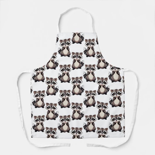 Raccoon Pattern Design White  エプロン (正面)