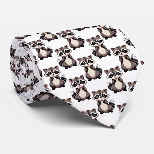 Raccoon Pattern Design White  ネクタイ (ロール)