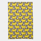 Raccoon Pattern Design Yellow  キッチンタオル (縦)