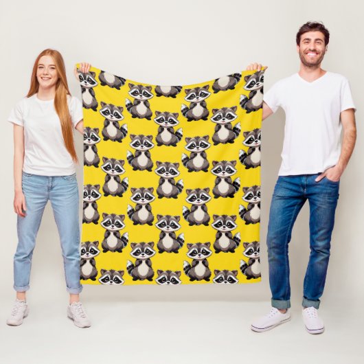Raccoon Pattern Design Yellow  フリースブランケット (インサイチュ)