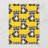 Raccoon Pattern Design Yellow  ポストカード (正面)
