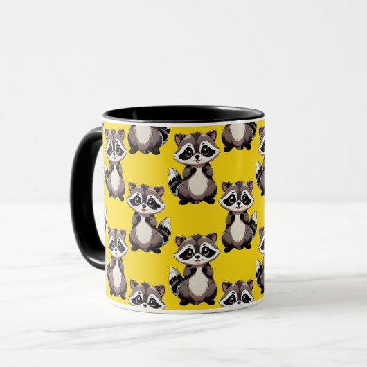 Raccoon Pattern Design Yellow  マグカップ (正面左)