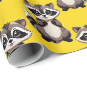 Raccoon Pattern Design Yellow  ラッピングペーパー (ロールコーナー)