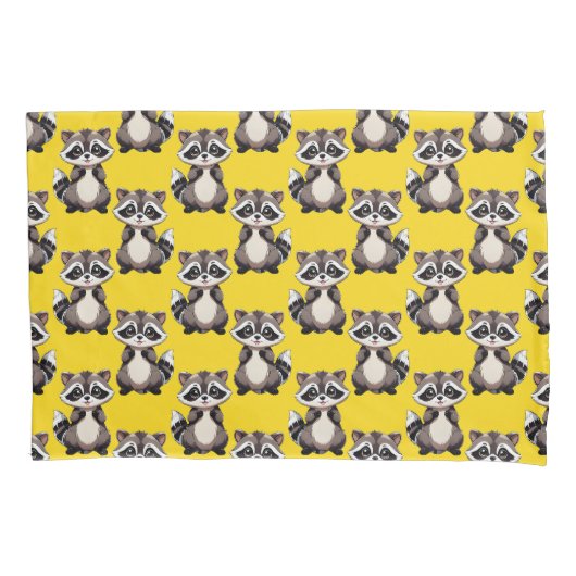 Raccoon Pattern Design Yellow  枕カバー (正面)