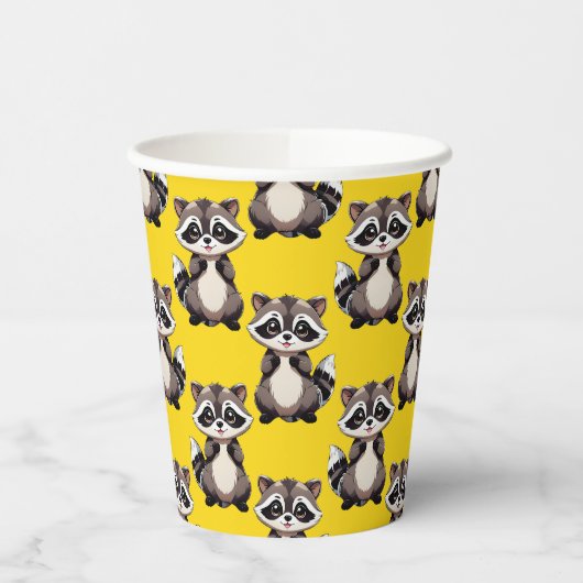 Raccoon Pattern Design Yellow  紙コップ (左)