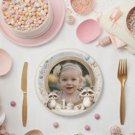 Raccoon Photo Frame for First Birthday Parties ペーパープレート