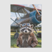 Raccoon Pilot Airplane Funny Birthday Decoupage 薄葉紙 (正面)