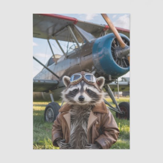 Raccoon Pilot Airplane Funny Birthday Decoupage 薄葉紙 (正面)