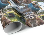 Raccoon Pilot Airplane Funny Photo Birthday ラッピングペーパー (ロールコーナー)