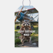 Raccoon Pilot Airplane Funny Photo Birthday Custom ギフトタグ (正面)