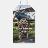 Raccoon Pilot Airplane Funny Photo Birthday Custom ギフトタグ (裏面)