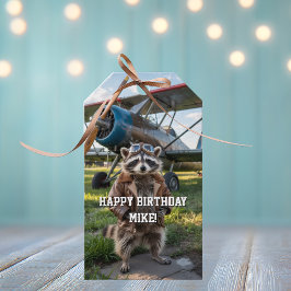 Raccoon Pilot Airplane Funny Photo Birthday Custom ギフトタグ