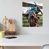 Raccoon Pilot Airplane Funny Wildlife Animal ポスター