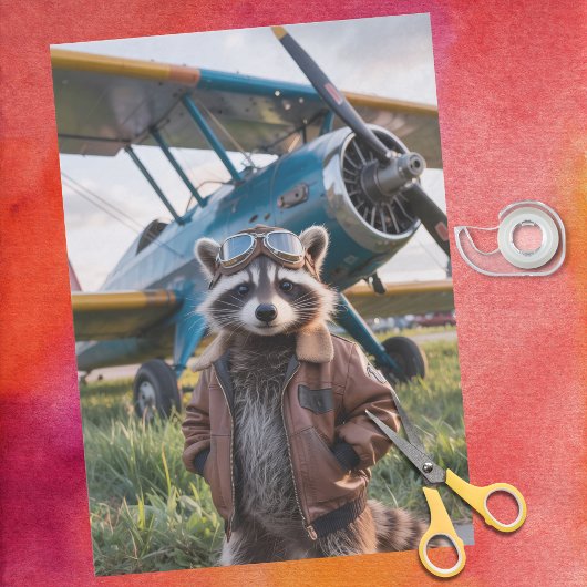 Raccoon Pilot Airplane Funny Wildlife Animal 薄葉紙
