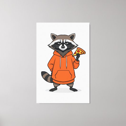 Raccoon Pizza Canvas –Funny Cartoon Pizza Wall Art キャンバスプリント (正面)