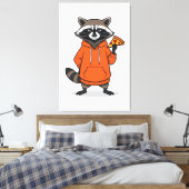 Raccoon Pizza Canvas –Funny Cartoon Pizza Wall Art キャンバスプリント (インサイチュ (寝室))