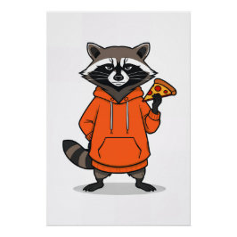 Raccoon Pizza Poster – Funny Cartoon Pizza Art ポスター