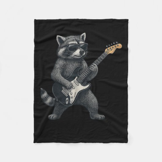 Raccoon Playing Guitar Rock And Roll Gift Men Wome フリースブランケット (正面)