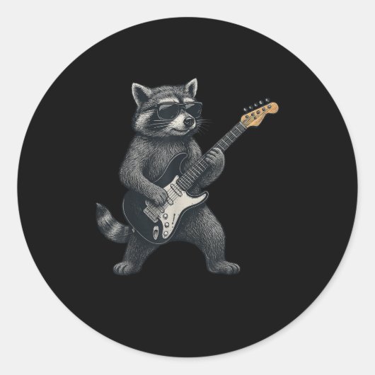 Raccoon Playing Guitar Rock And Roll Gift Men Wome ラウンドシール (正面)