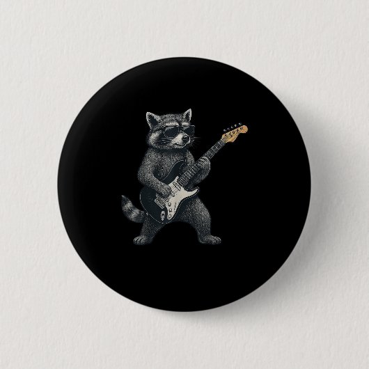 Raccoon Playing Guitar Rock And Roll Gift Men Wome 缶バッジ (正面)